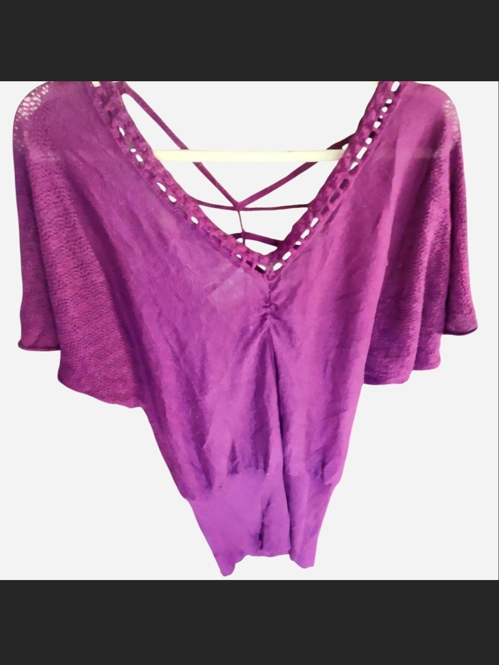 Free People Purple Lace-Up V-Neck Pullover Top